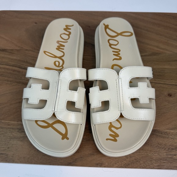 Sam Edelman Shoes - New Womens Sam Edelman Valeri Leather Beige Slides Sandals Size 7.5 M